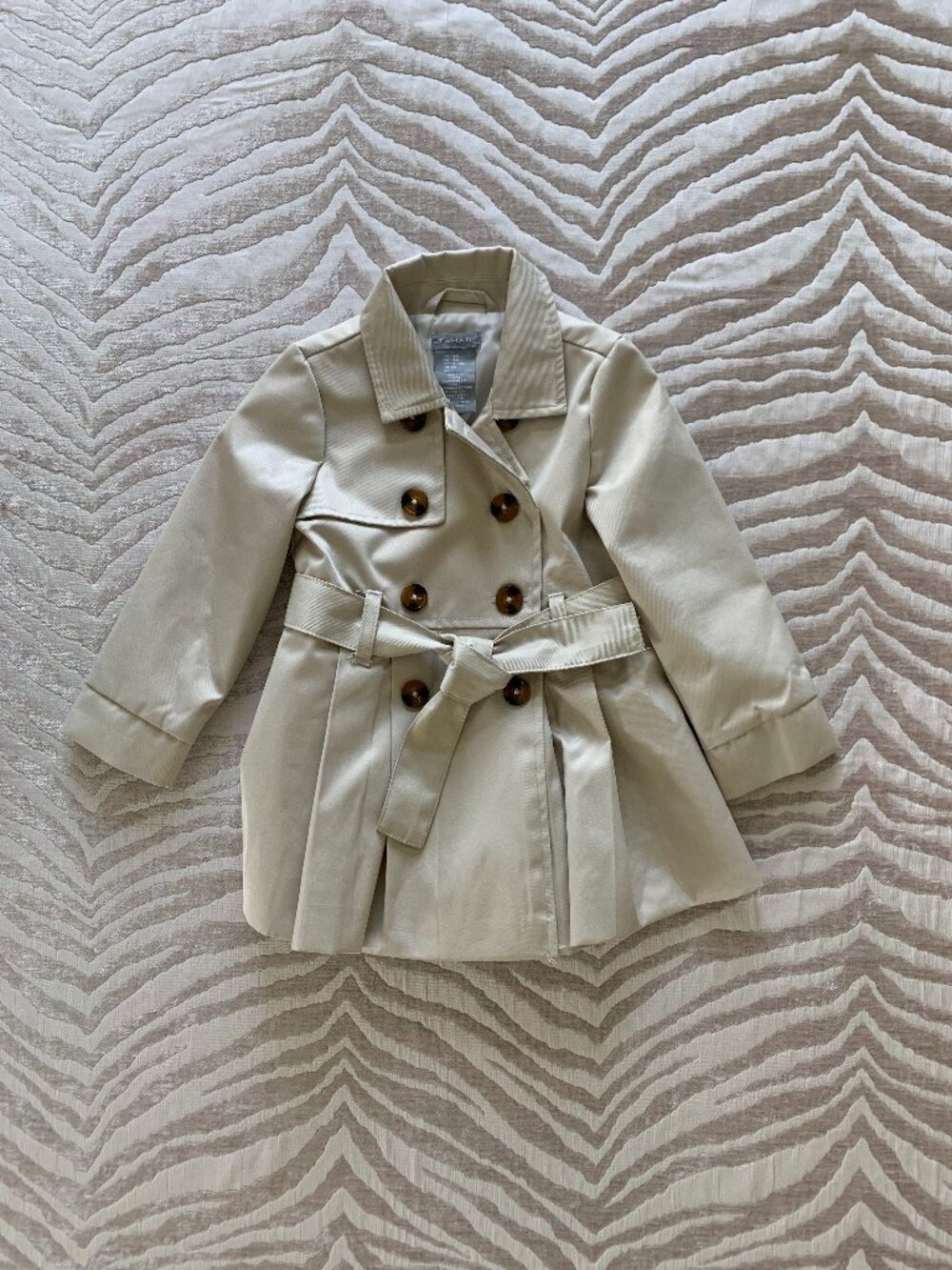 Tahari Kids Girl Classic Pleated Trench Coat Beige Khaki 18 Month